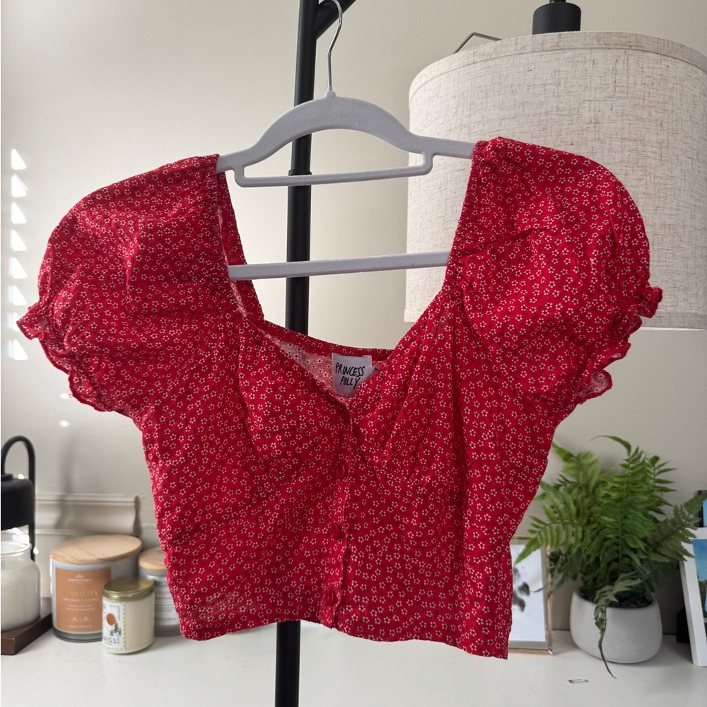 Princess Polly Red Floral Puff Sleeve